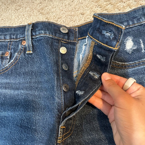 Levis Dark Indigo Distressed Denim Shorts - Picture 2 of 4